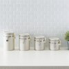 Hds Trading 4 Piece Ceramic Canisters with Easy Open AirTight Clamp Top Lid and Wooden Spoons, Beige ZOR95961